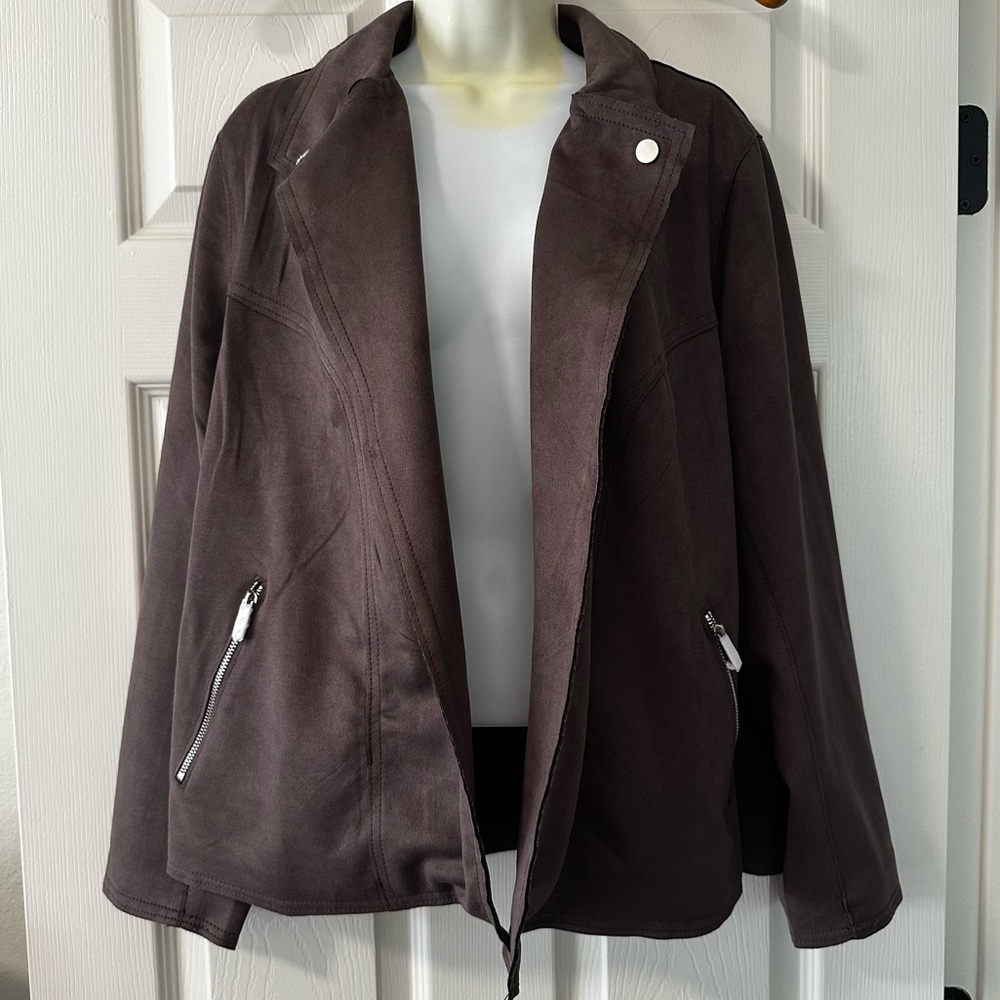 NWT Philosophy Faux leather Moto jacket in “truffle” size 1x